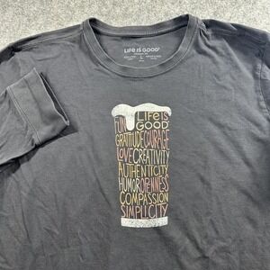 Life Is Good Shirt Mens Large Gray Long Sleeve Crusher Tee Beer Pint Graphic